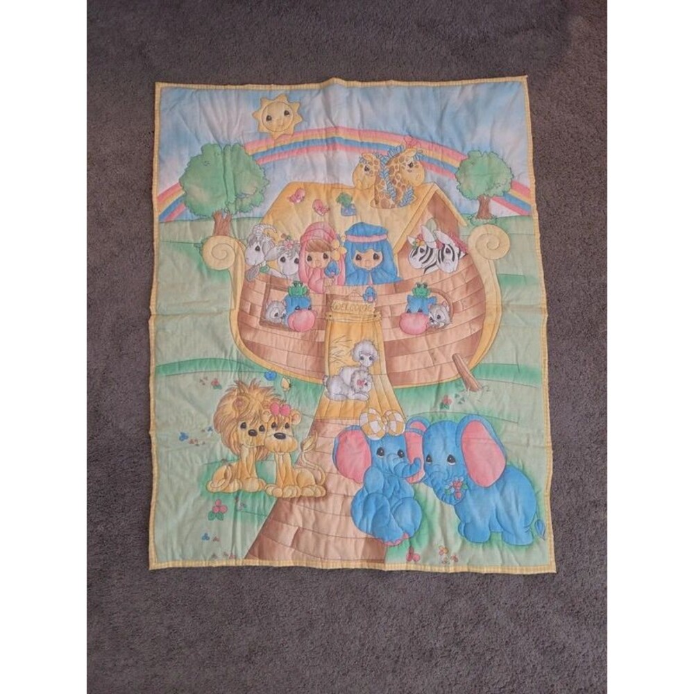 Vintage Precious Moments Baby Blanket Quilt Noah's Arc